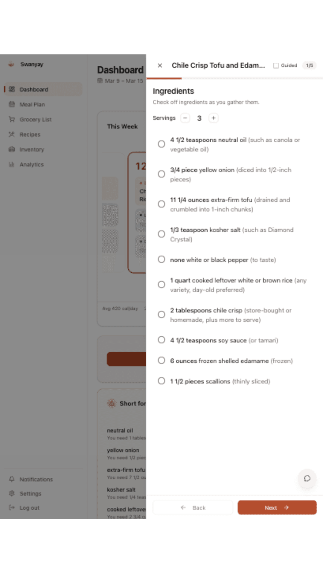 Swanyay recipe bank on tablet